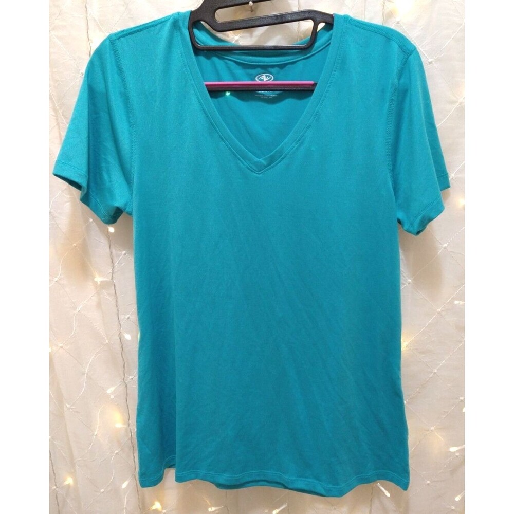 ATHLETIC WORKS GIRLS SMALL 4-6 GREEN SHIRT CORE ACTIVE BASIC SOLID V-NECK PLAIN